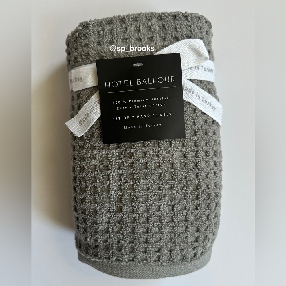 🎁2PC Hotel Balfour Hand Towel Set - Waffle - Gray Zero Twist Premium Cotton